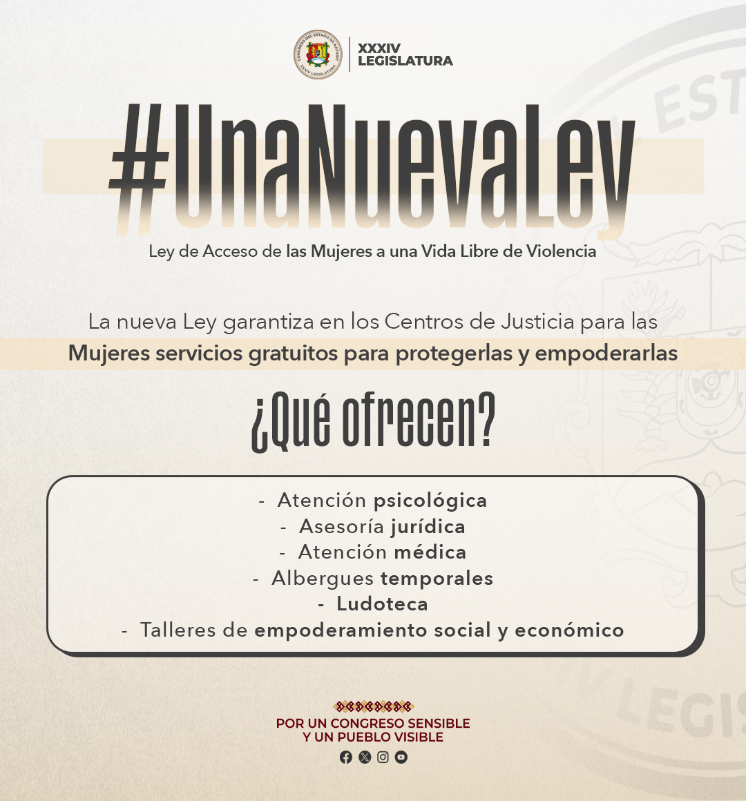 Garantizan servicios gratuitos para mujeres en Centros de Justicia con nueva Ley