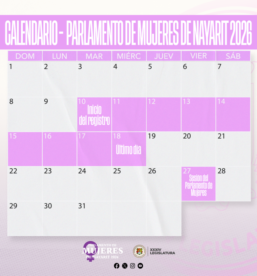 Publican calendario del Parlamento de Mujeres de Nayarit 2026