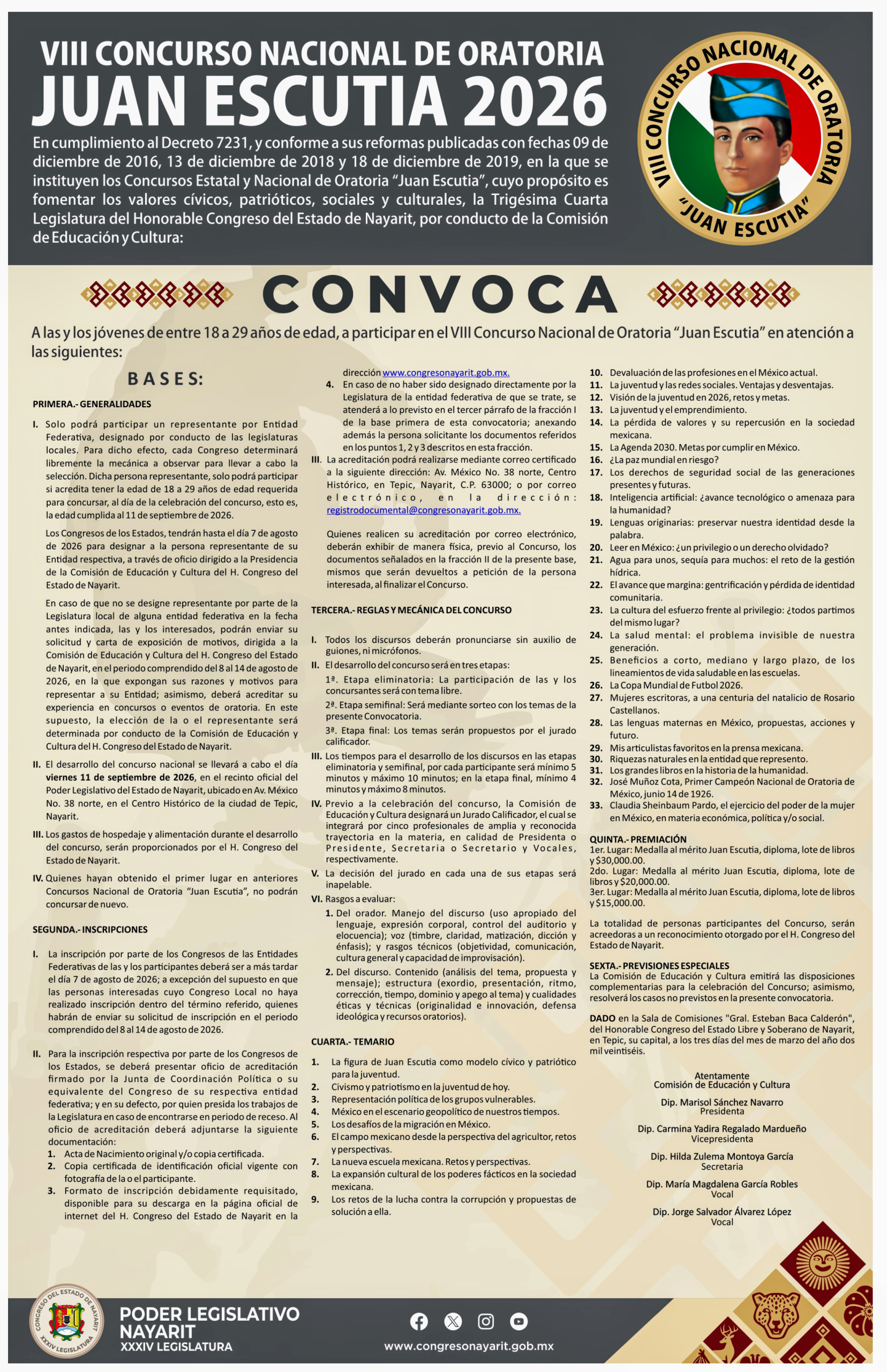 Lanzan convocatoria del VIII Concurso Nacional de Oratoria “Juan Escutia 2026”