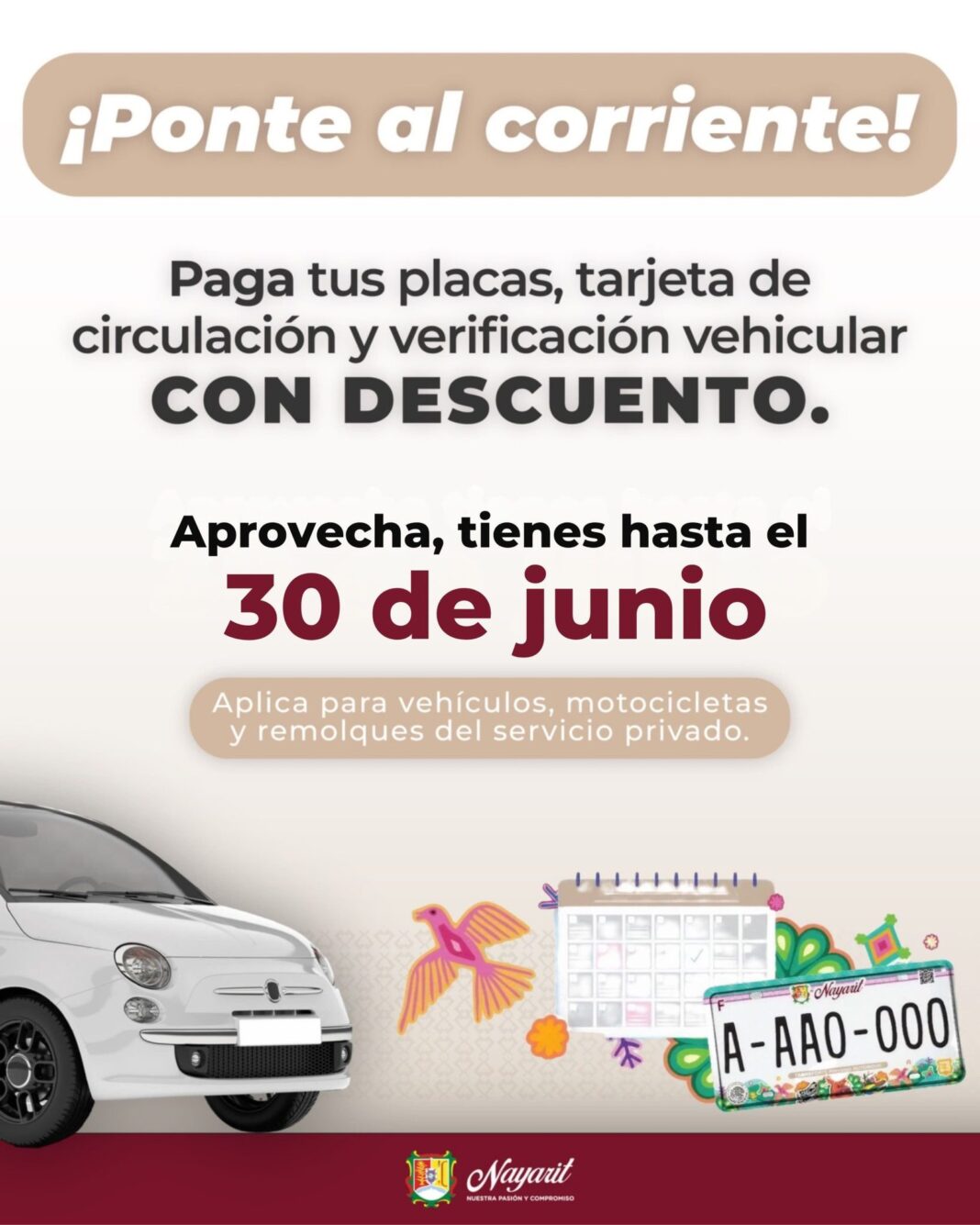 Invita Gobierno de Nayarit a aprovechar descuentos en trámites vehiculares