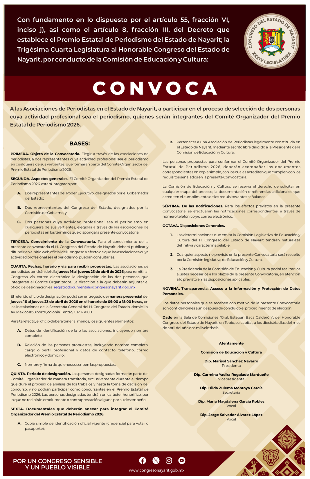 Congreso de Nayarit lanza convocatoria para integrar Comité del Premio Estatal de Periodismo 2026 Congreso de Nayarit lanza convocatoria para integrar Comité del Premio Estatal de Periodismo 2026