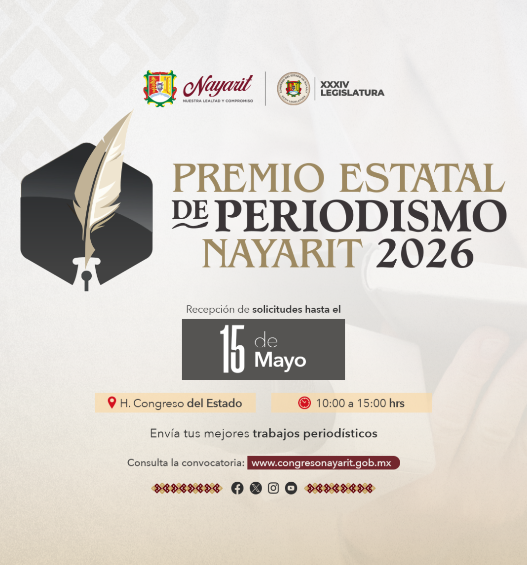 Premio Estatal de Periodismo Nayarit 2026: Anuncian sede, horarios y fechas límites para la recepción de trabajos