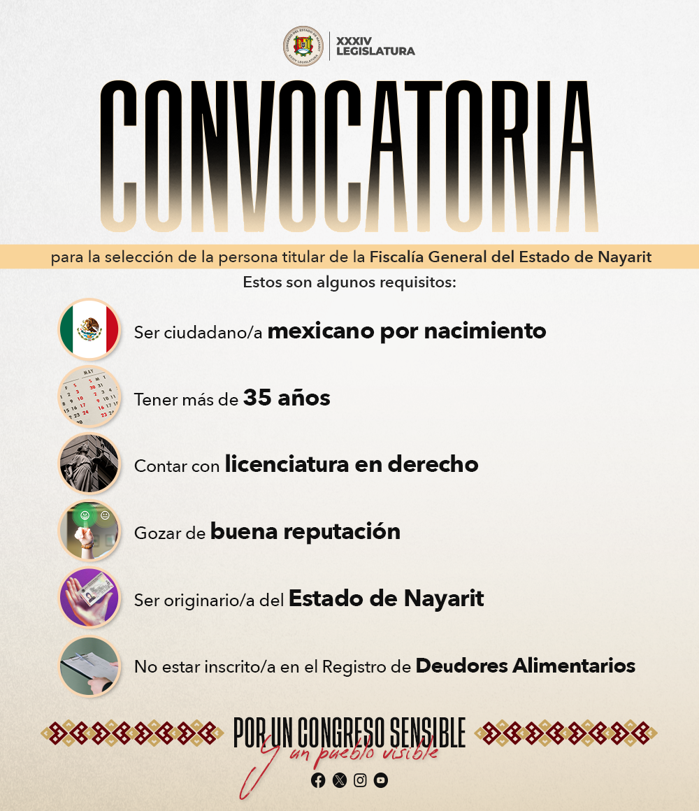 Convocatoria para la selección de la persona titular de la Fiscalía General del Estado de Nayarit Convocatoria para la selección de la persona titular de la Fiscalía General del Estado de Nayarit